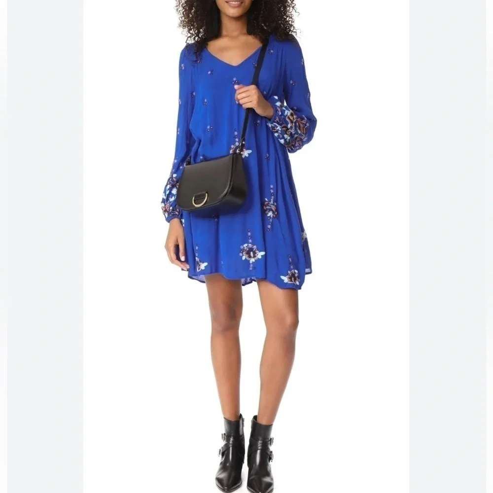 Free People Blue Embroidered Open Back Long Sleeve Dress - Picture 2 of 15